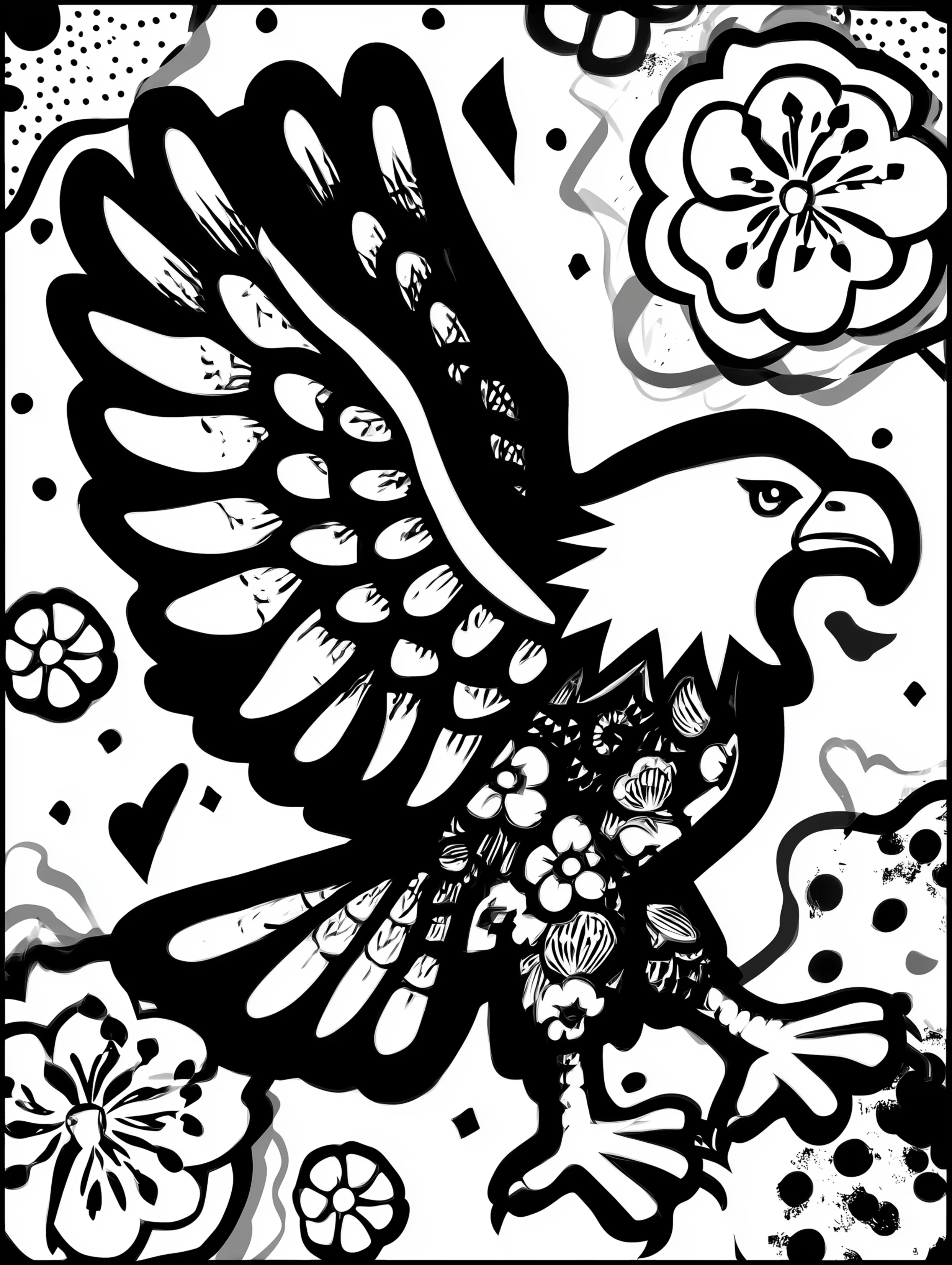 Free printable eagle coloring page for adults featuring an eagle with toes splayed